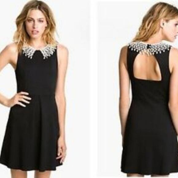 Free People Size Medium Black Waffle Knit Dress With Crocheted Collar - Picture 1 of 15